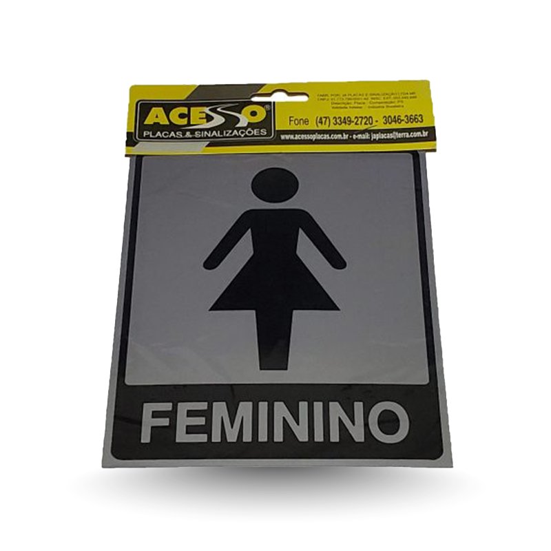 PLACA SANITÁRIO FEMININO COM FUNDO PRATA - 15X20CM