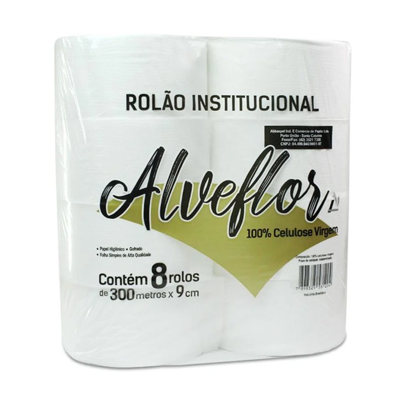 PAPEL HIGIÊNICO 100% CELULOSE ALVEFLOR - 8X300