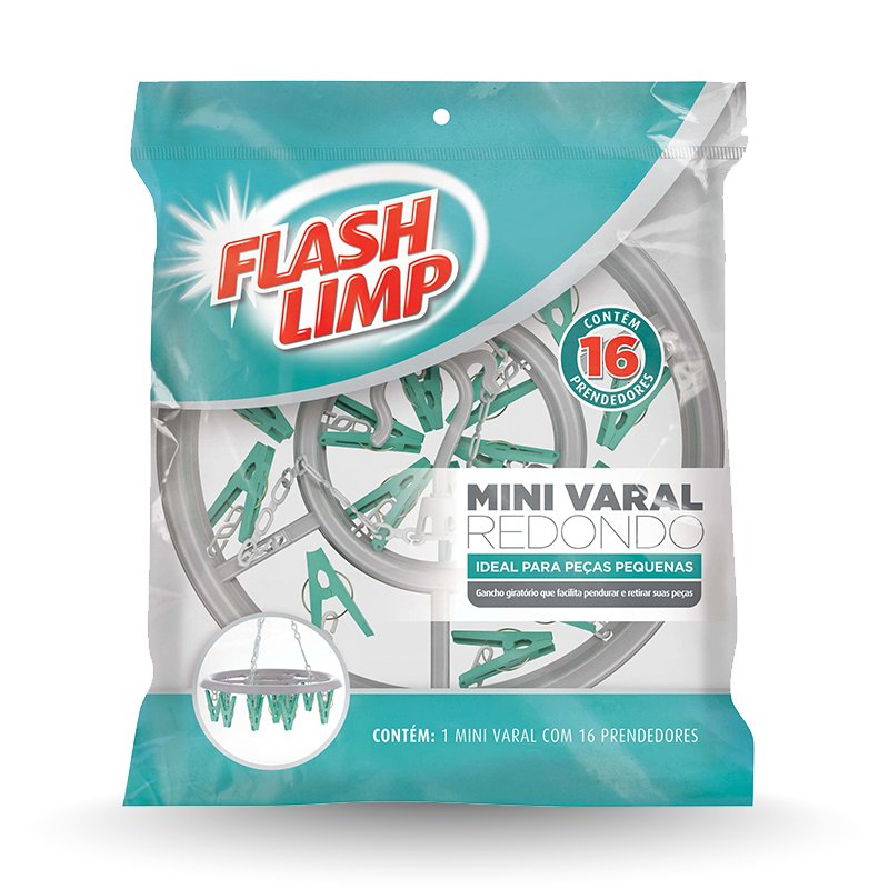MINI VARAL REDONDO COM 16 PRENDEDORES FLASHLIMP
