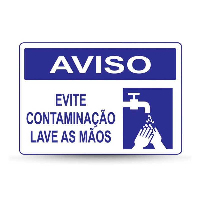 PLACA "EVITE CONTAMINAÇÃO LAVE AS MÃOS" - 15X20CM
