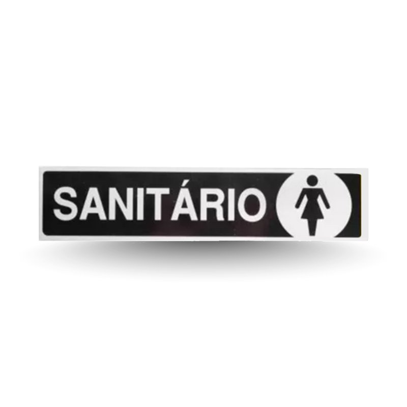 PLACA SANITÁRIO FEMININO FUNDO PRETO - 7X30CM