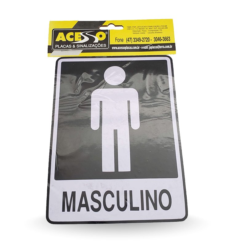 PLACA SANITÁRIO MASCULINO FUNDO PRETO - 15X20CM