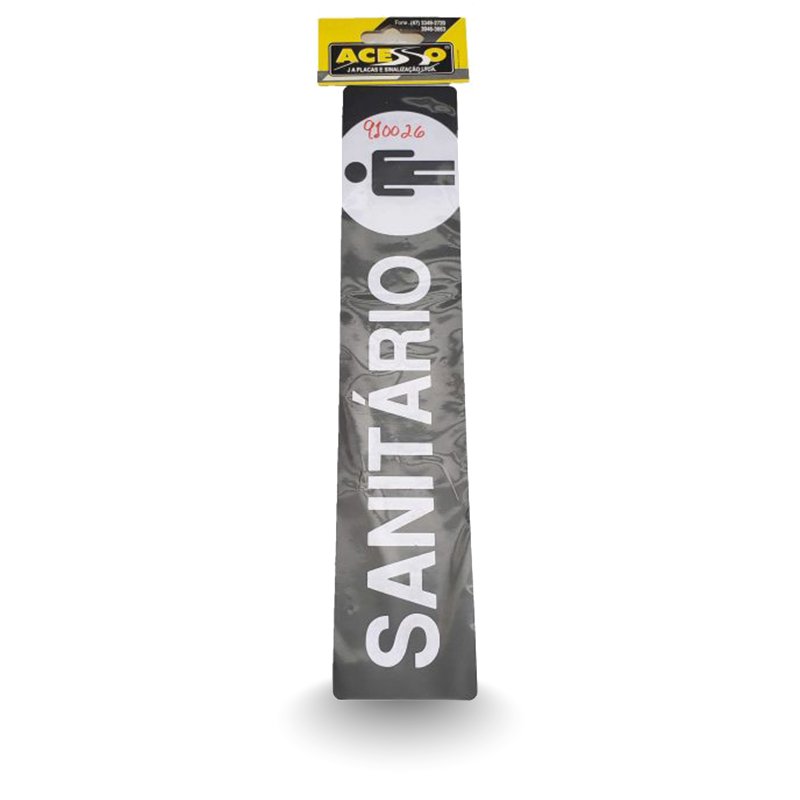 PLACA SANITÁRIO MASCULINO FUNDO PRETO - 7X30CM