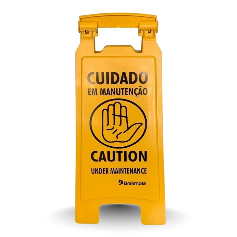PLACA SINALIZADORA CUIDADO EM MANUTENÇÃO - BRALIMPIA