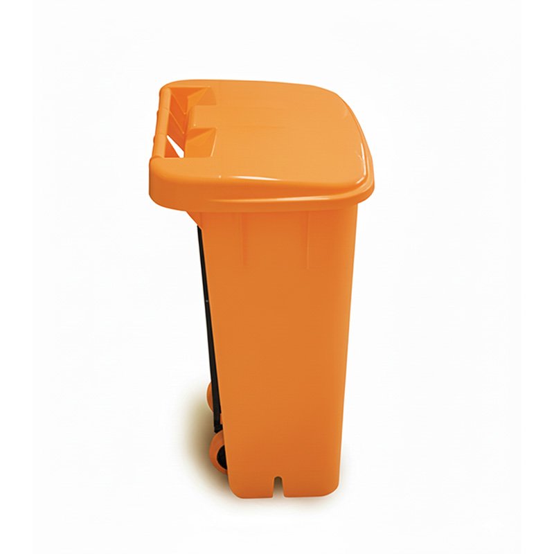 COLETOR COM PEDAL LARANJA COM RODAS BRALIMPIA - 100L