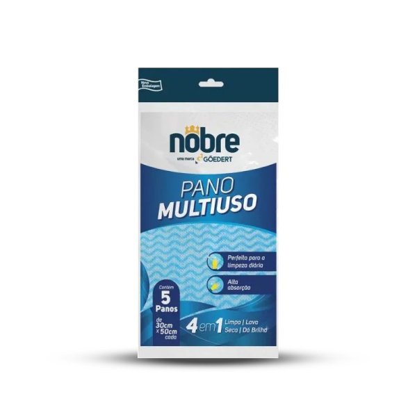 PANO MULTIUSO NOBRE AZUL COM 5 UNIDADES - 30X50CM