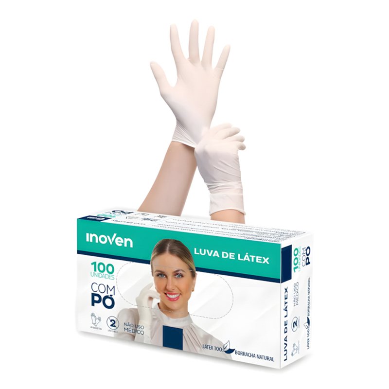 LUVA DE LÁTEX PARA PROCEDIMENTO INOVEN COM PÓ – G – 100 UN