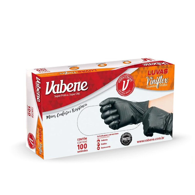 LUVA DE VINIL FLEX VABENE PRETA COM 100 UN – M