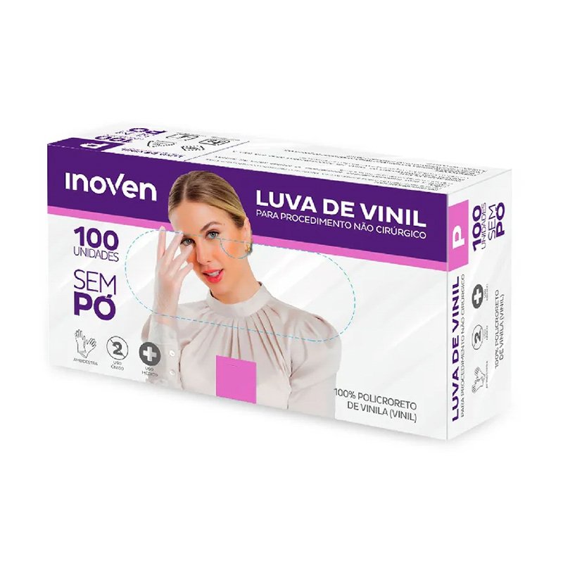 LUVA DE VINIL INOVEN SEM PÓ COM - M - 100U