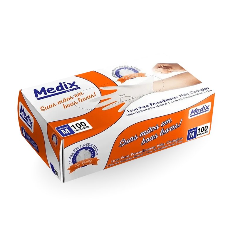 LUVA DE LÁTEX PARA PROCEDIMENTO MEDIX COM PÓ – M – 100 UN