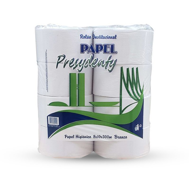 PAPEL HIGIÊNICO ROLÃO BRANCO PRESIDENTY - 8X300M