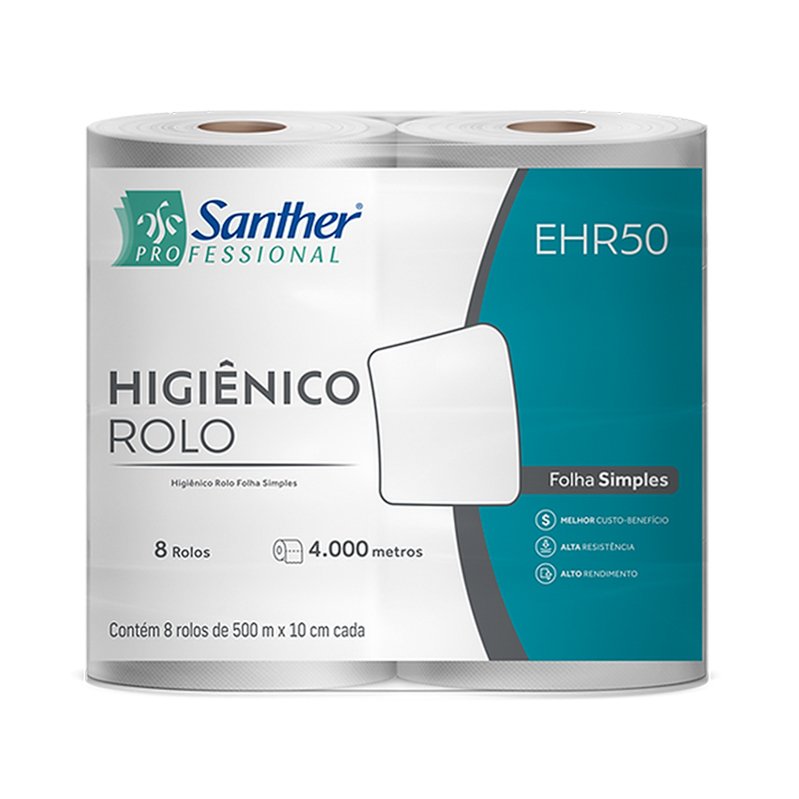 SANTHER PAPEL HIGIÊNICO ROLÃO 8X500 F/S – EHR50