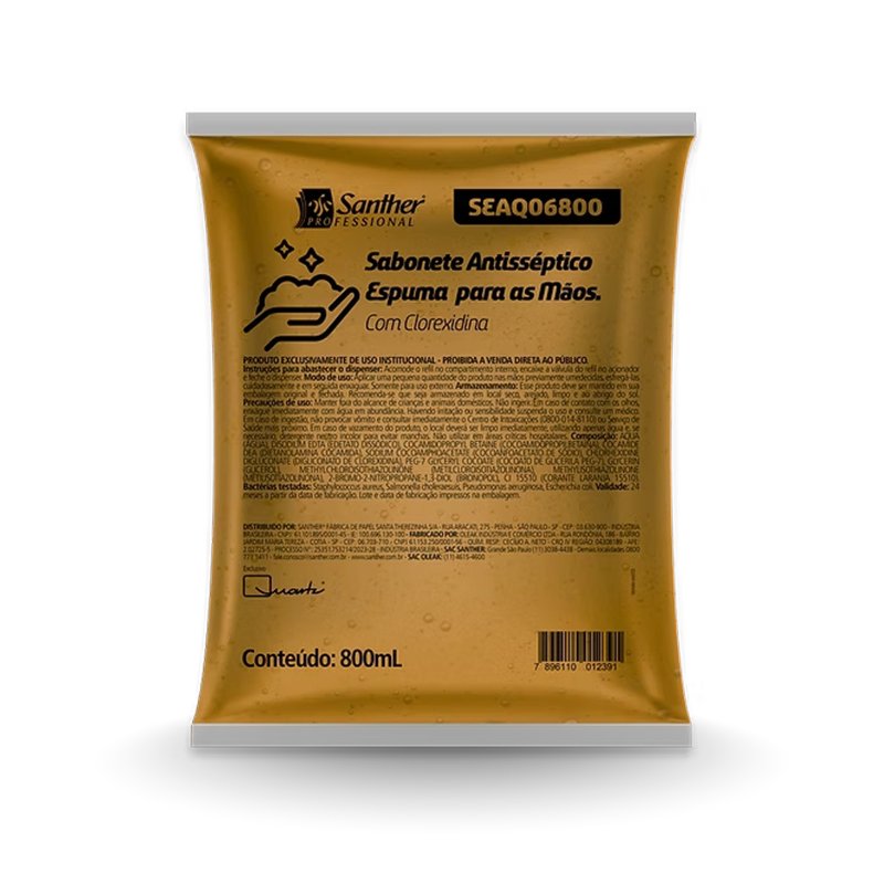 SABONETE ANTISSÉPTICO ESPUMA QUARTZ C/ CLOREXIDINA SANTHER - 800ML - SEAQ06800
