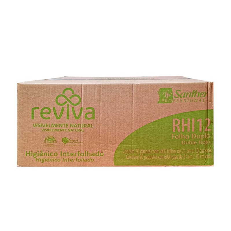 SANTHER PAPEL HIGIÊNICO INTERFOLHADO REVIVA 20X600 FOLHAS – RHI12